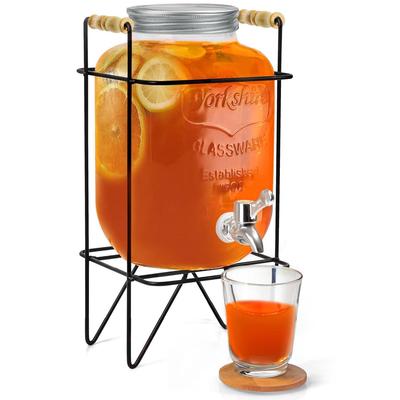 4 Litre Glass Water Dispenser with Stand - Air Tight Lid Glass Pitcher for Detox Water - Counter Table Top Juice Infused Water Beer Dispenser