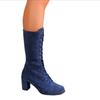 fashion Women Pointed Toe Mid Calf Chelsea Boots Suede Mid Heels Chunky Shoes 2024 Winter Fashion Walking Shoes Pumps Trend Femme Shoes