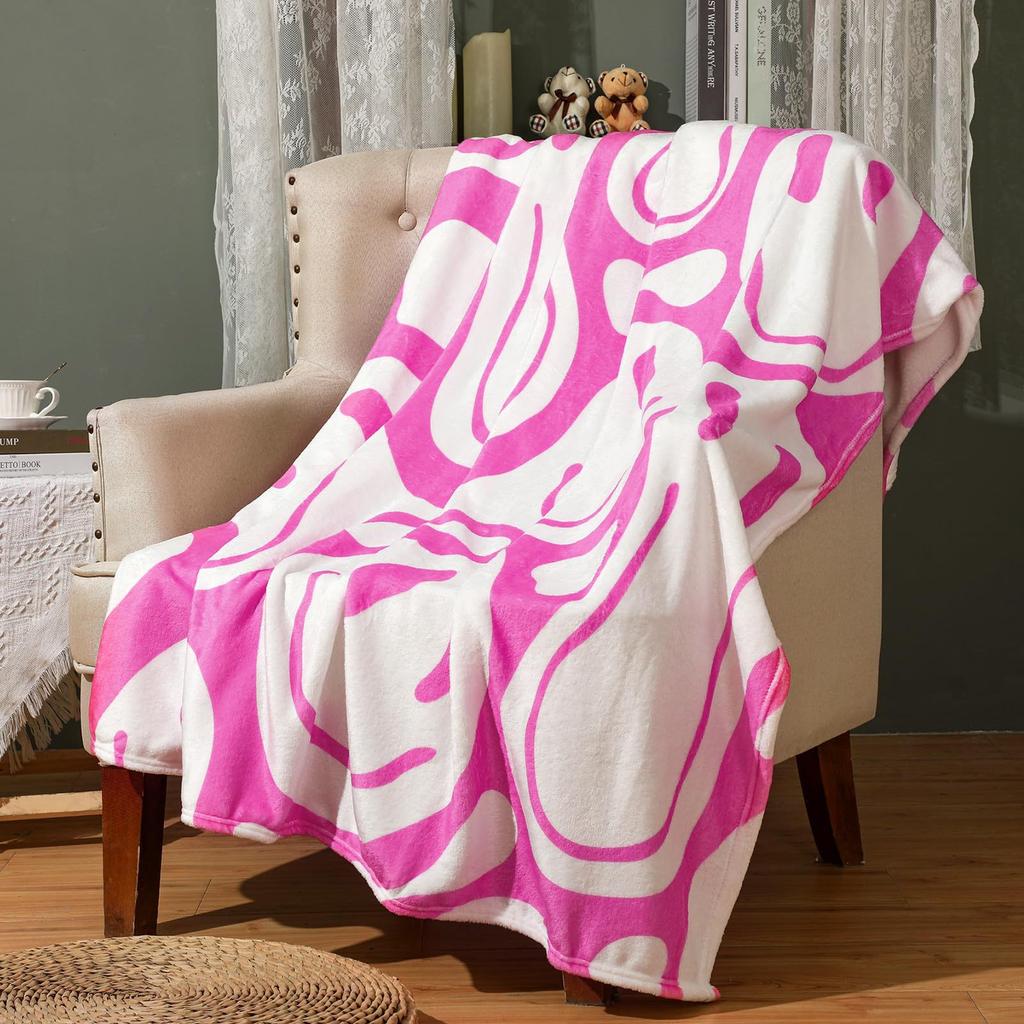 Happy Smiley Face Flannel Blanket Lunch Break Blanket Holiday Gift Pink Checkerboard Print