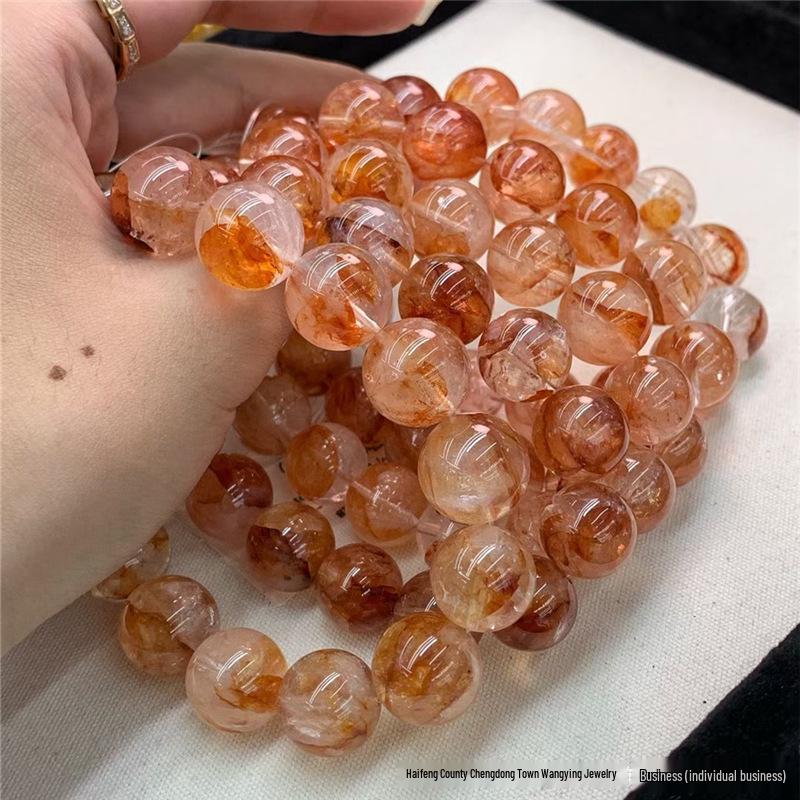Brazilian Translucent Natural Ice Red Gel Flower Bracelet in Orange Koi 7.5-8.5mm