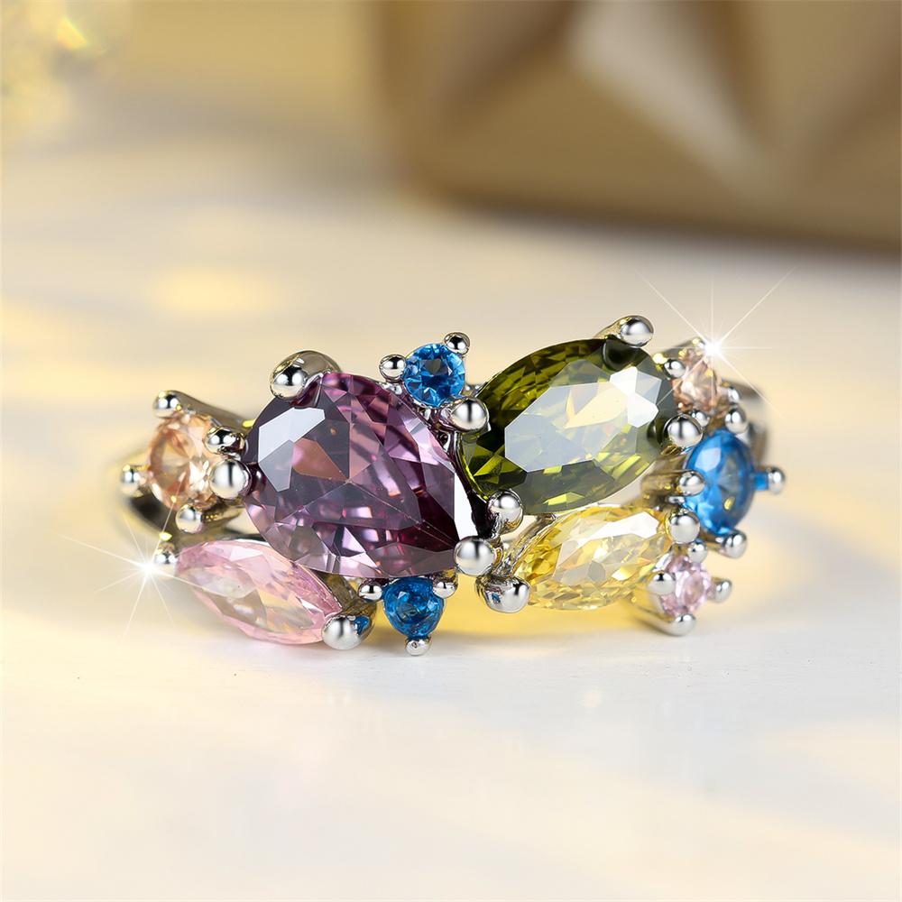 Geometric CZ Stone Multicolor Zircon Rings For Women Vintage Silver Color Engagement Ring Wedding Jewelry Bridal Versatile Gifts