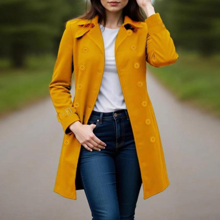 Fall Winter Womens Double Breasted Long Overcoat Dressy Windbreaker Outerwear