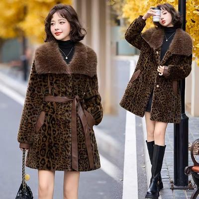 Neuer Pelzmantel mit Leopardenmuster für Damen im Herbst und Winter, Nerzimitat, All-in-One-Mantel aus mittellanger, lockerer Plüsch