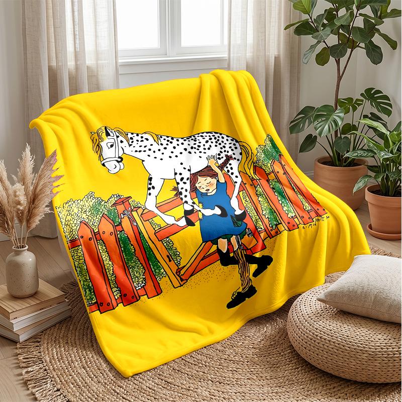 Pippi Langstrumpf Bedruckte Flanelldecke Gemütliche Hautfreundliche Warme Überwurfdecke für Sofa Bett Innenbereich Tägliche Nutzung