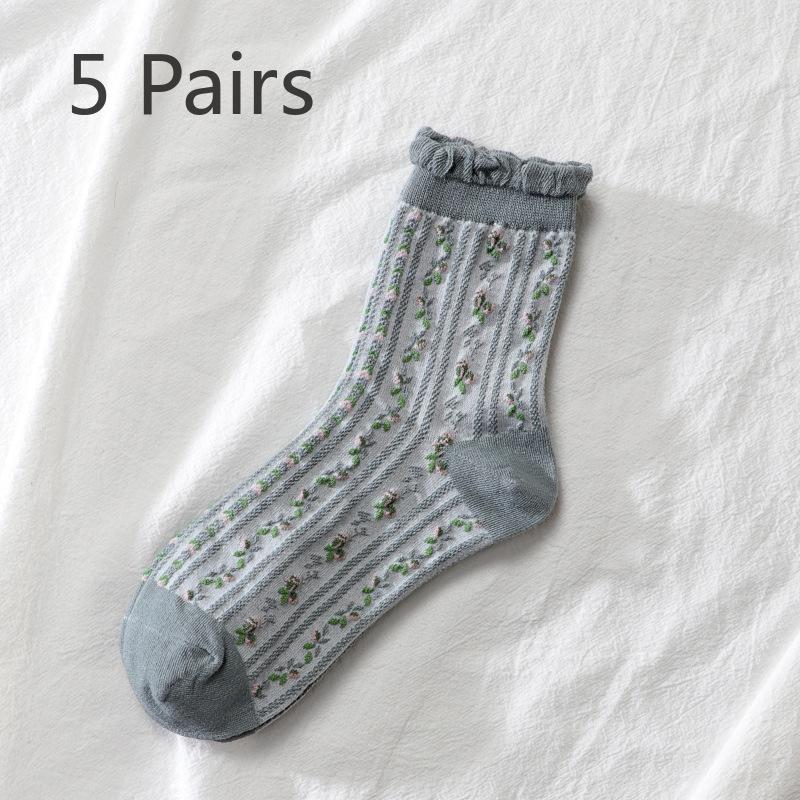 5 Pairs of Ladies Autumn and Winter New Style All Match National Wind Tube Socks