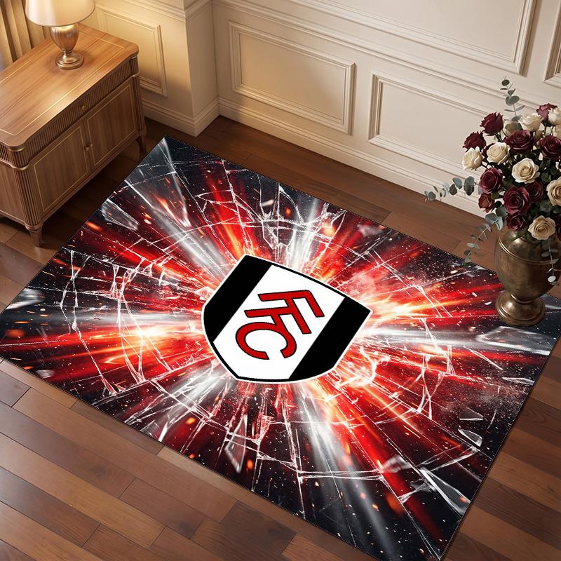 Fulham Football Print Crystal Velvet Rug, Comfortable Water Absorbent Non Slip Indoor Floor Carpet