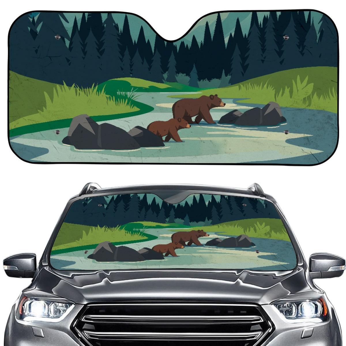 Deer Design Aluminum Foil Car Windshield Sunshade One Size