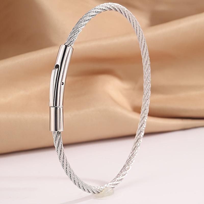 Fashion Classic Stainless Steel Press Type Silver Bracelet For Men Women Daily Wear