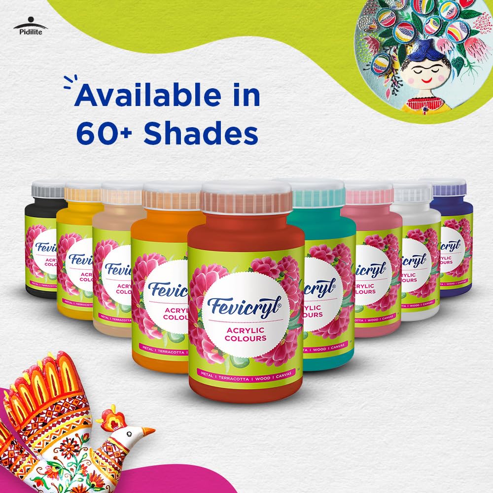 Fevicryl Acrylic Colour White 500ml Acrylic Paint for Canvas Wood Leather Metal DIY Art Craft School Projects Artists