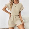 Women's Vacation Fashion Casual Shorts Suit Solid Summer Shorts and Top Two Piece Sets Fashion Fold Texture Outfit Woman Clothes