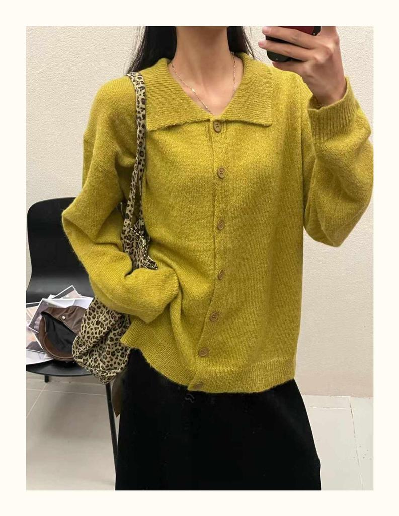 Da7 Women's Korean Style Loose Plus Size Lapel Knitted Cardigan 