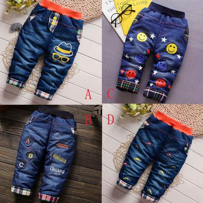 Kids Boy Girls Winter Warm Thick Fleece Pants Children Jeans Denim Trousers Star