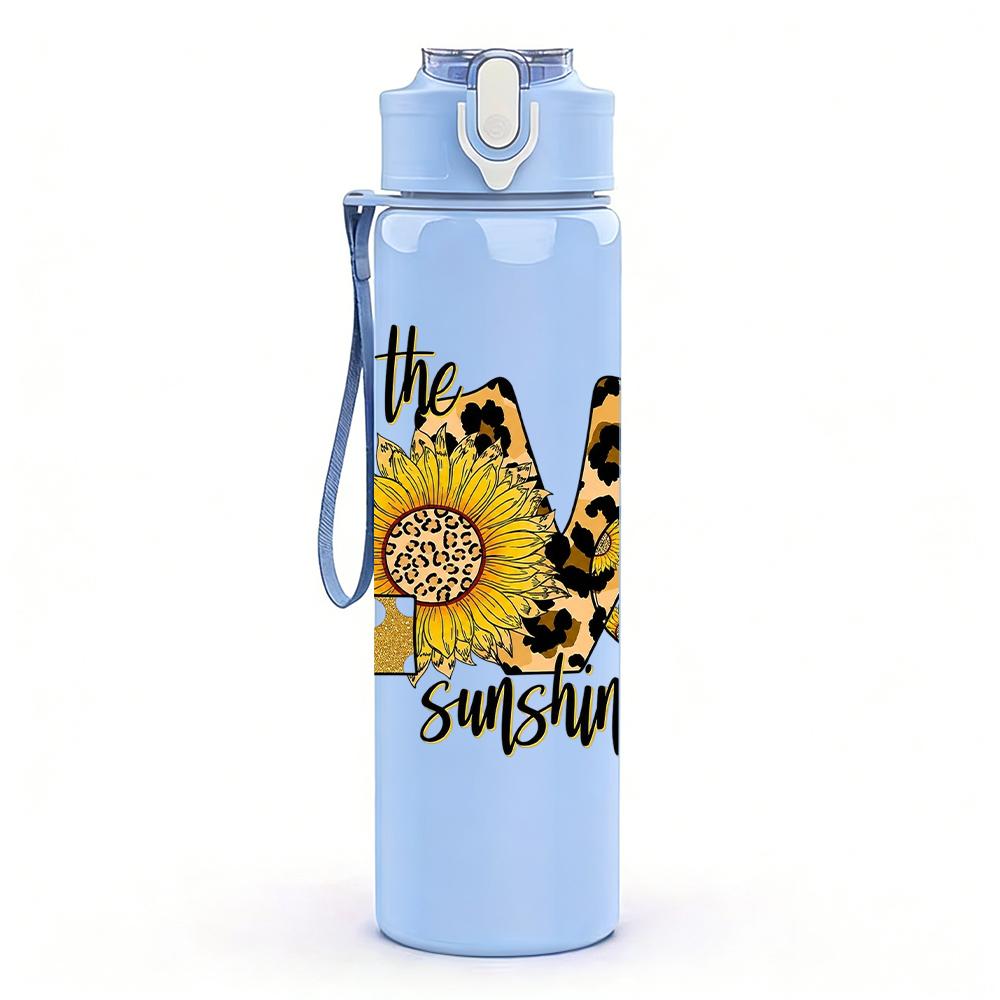 1PC Leopard Sunflower Quote Graphic,750ml Color Plastic Sports Water Bottle,Leakproof Flip Straw Lid,Suitable for Sports Office Home Use