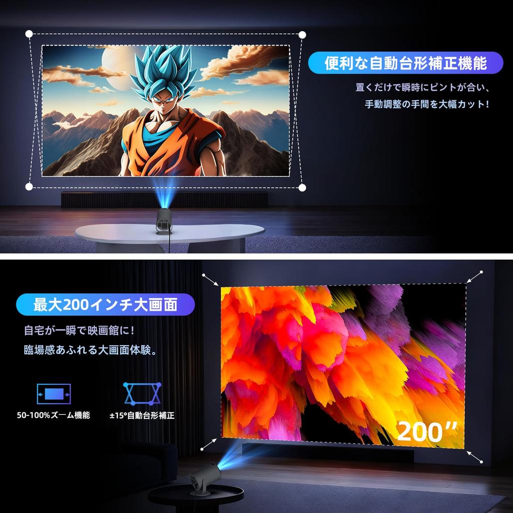 YINCODI Home Projector First and Lightweight Projector with Android TV and Compact 1080P Ceiling WiFi Bluetooth Auto Keystone Zoom Home Easy Quiet