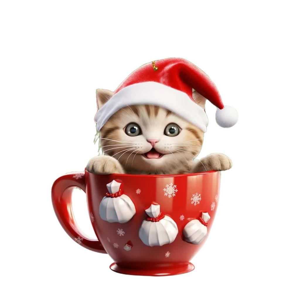 Cute Cat Pendant Cartoon 2D Acrylic Christmas Kitten Charm Ornament Funny Christmas Cat Ornament For Homes Christmas Tree Cars