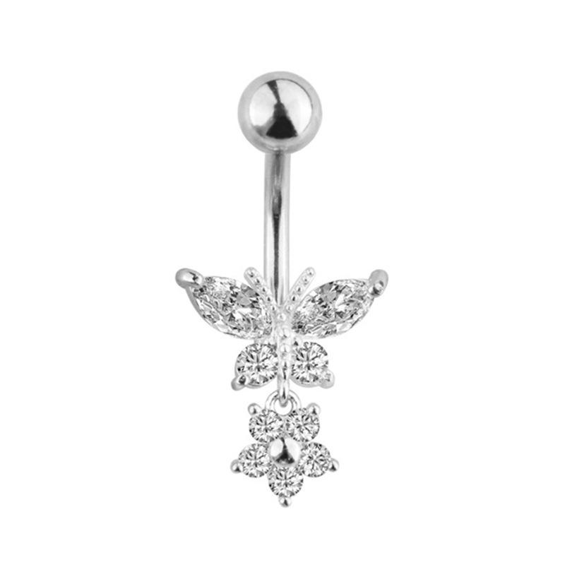 Heart-shaped Round Piercing Jewelry Navel Ring, Copper Inlaid Zircon Stainless Steel Navel Nail