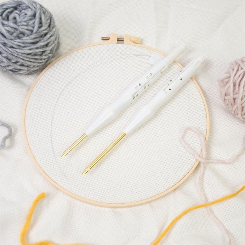 Adjustable Punching Needle Tool With 5 Embroidery Cloth and Threader 5mm Needle Tip For Embroidery Crafting Project