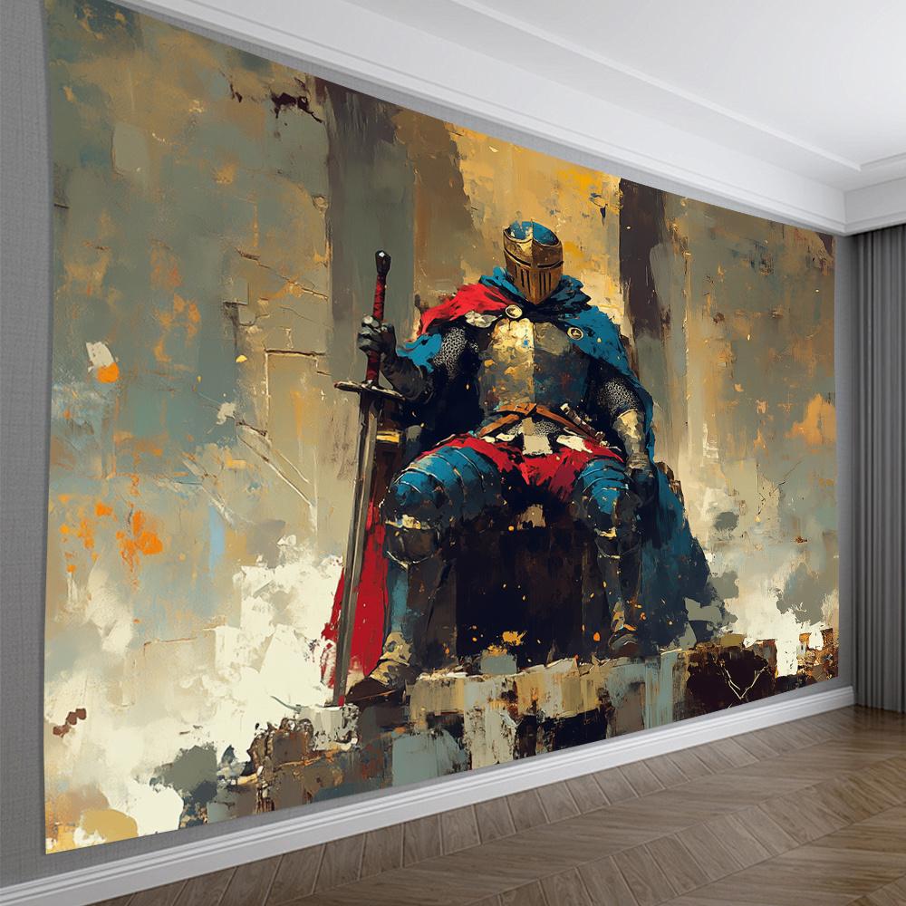 Doodle of a Medieval Knight Digital Printing Polyester Wall Hanging Tapestry Decorative Living Room Bedrooms Background Gift