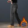 Winter Fleece Warm Herren Jeans Klassisch Locker Gerade Plüsch Denim Hose Verdickt Mode Stretch Lässig Thermohose