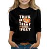 Print Tops For Youth Girls Round Neck 3/4 Sleeves T-Shirts Trendy Tops Outfit Tees