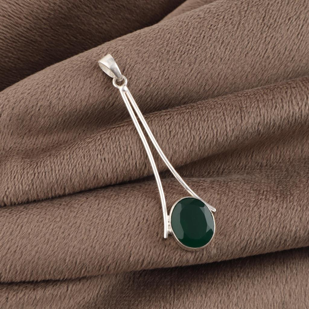 Green Onyx Gemstone 925 Sterling Silver Handmade Jewelry Designer Pendant 1.79" For Women PP-69-23