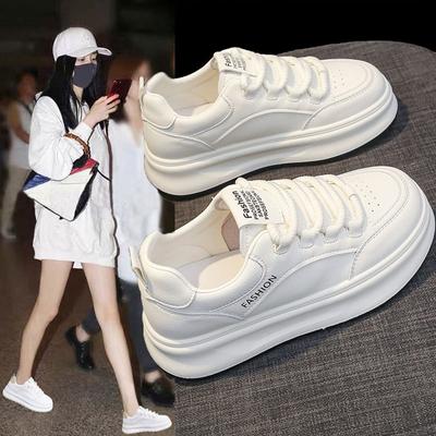 Zomer Dames Schoenen met Dikke Zool en Verhoging, Dunne en Ademende Leren Schoenen, Kleine Witte Schoenen, Nieuwe Casual Sportschoenen voor Lente en Herfst, Boardschoenen