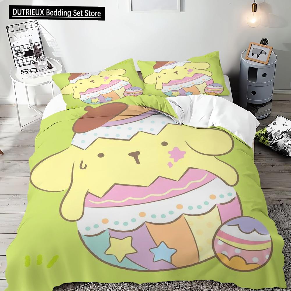 2pcs, 3pcs, Pompompurin Single Double Bed King Size Microfiber Needlework Bedding Pillowcase Quilt Cover Multi-piece Set