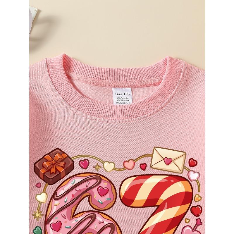 European sizes Kids' Casual Printed Round Neck Pullover, Kids' Round Neck Sweatshirt with Fashion 67 Theme Feature Print for Kids