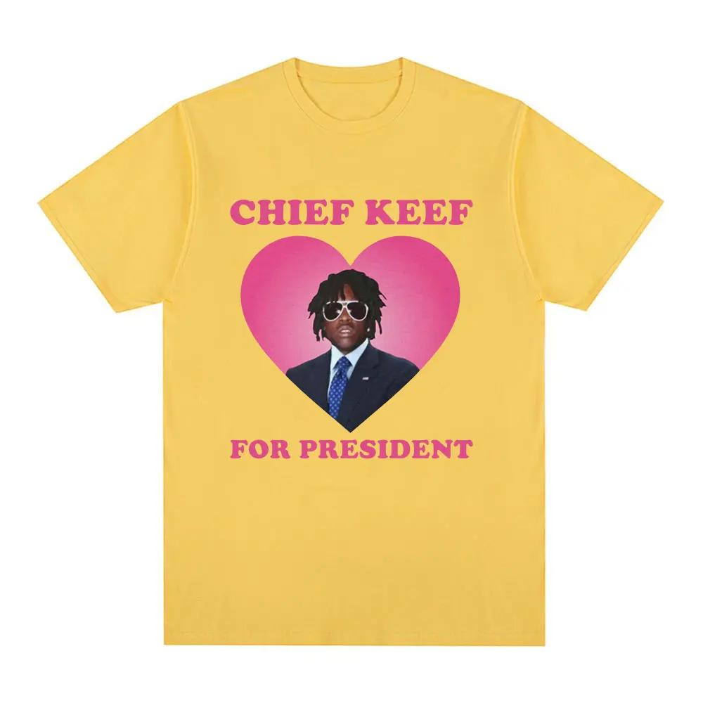 

Футболка с надписью «Rapper Chief Keef for President», мужская модная повседневная футболка с коротким рукавом, эстетичные винтажные футболки большого размера S чёрный