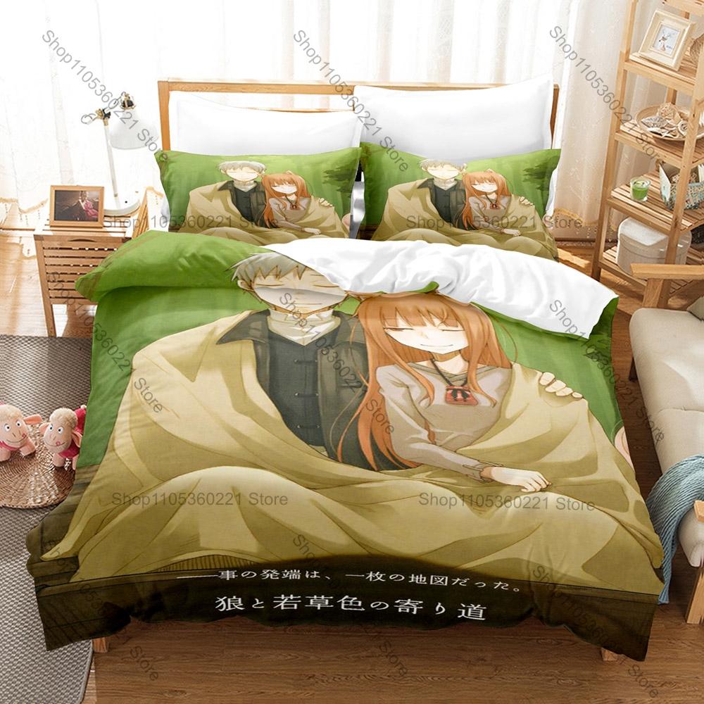 Holo and Lawrence Bedding Set, Duvet Cover & 2 Pillowcases, Classic Light Novel Characters Pattern Breathable Fabric All Season