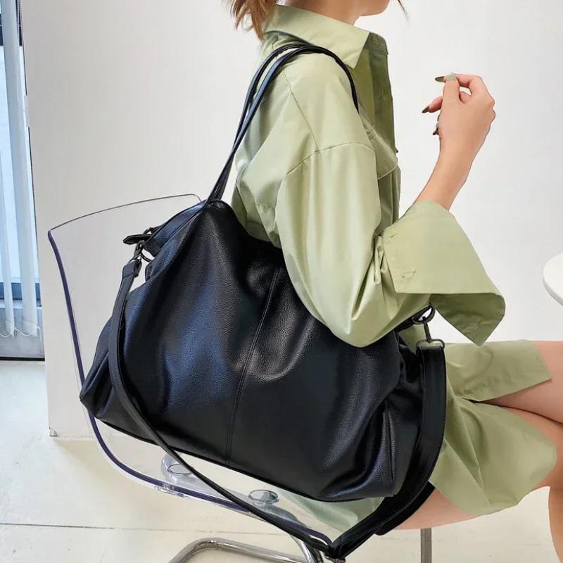Genți mari negre de umăr pentru femei, geantă mare hobo shopper, culoare solidă, piele moale de calitate, geantă de mână crossbody, geantă tote de călătorie pentru damă