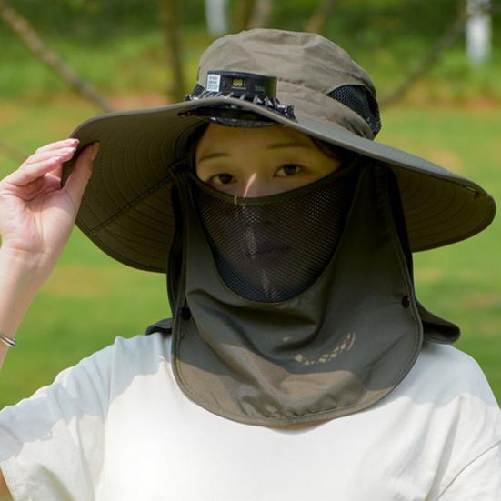 Fisherman Hat with Removable Fan Rotatable USB Fan Wide Brim Sun Hat UPF50+ Protection Adjustable Circumference Fishing Hat