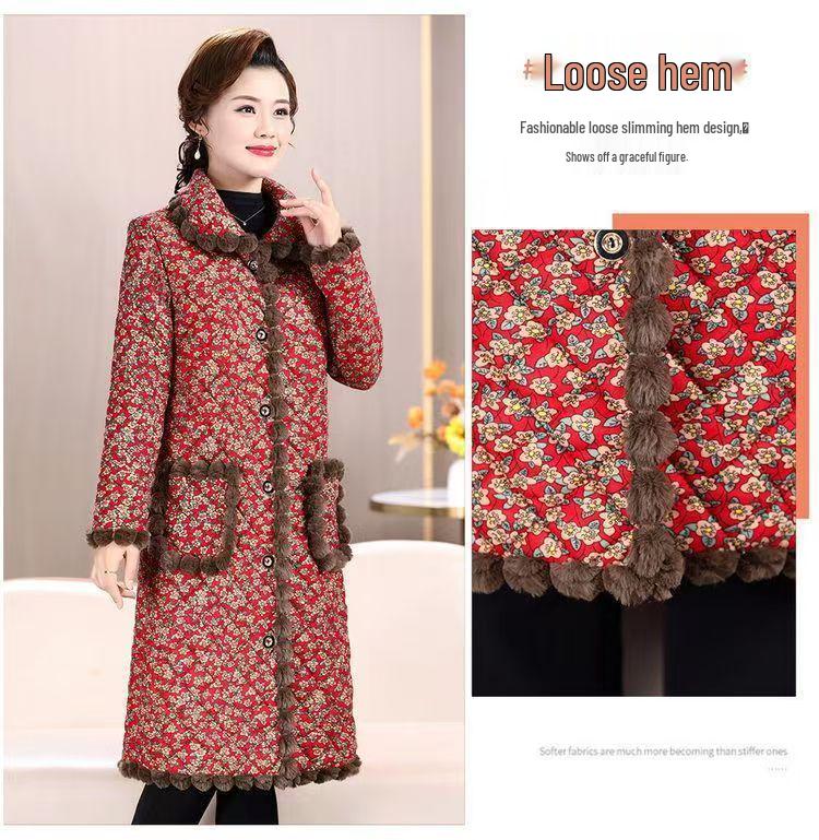 2025 Fashionable Mid-length Lapel Cotton Coat for Middle-aged & Elderly - Extra Thick & Warm for Comfort