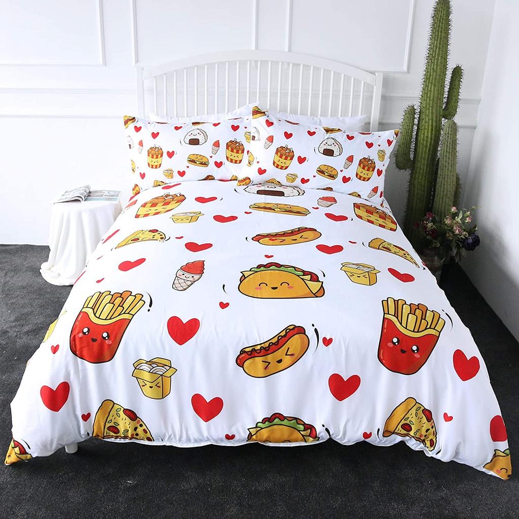 Hamburger Fries Candy Bedding 3D Giant Burger Duvet Cover Set 3 Pieces Fun Fast Food Bedspread King Size Polyester Bedding Set