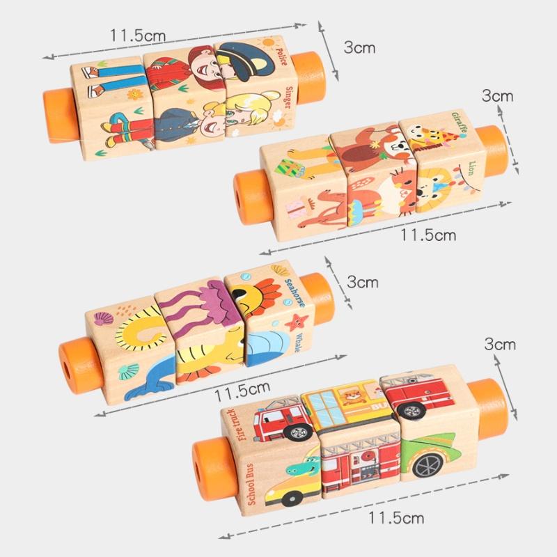 Baby Wooden Rotating Jigsaw Puzzle Hand Bell Toy Baby Mobile Musical Rattle Toy Montessori Puzzle Game For Babies Newbaby Gift