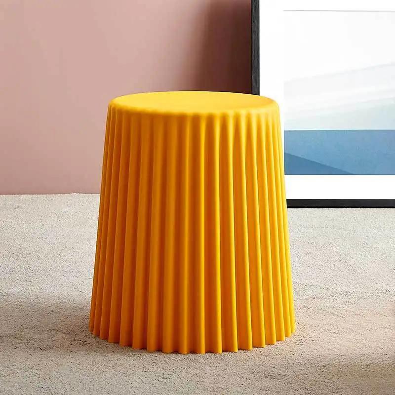 Creative Nordic Plastic Stool Thickened Round Stools for Living Room Fashionable Beautiful Corrugated Bucket Cut Surface Stool