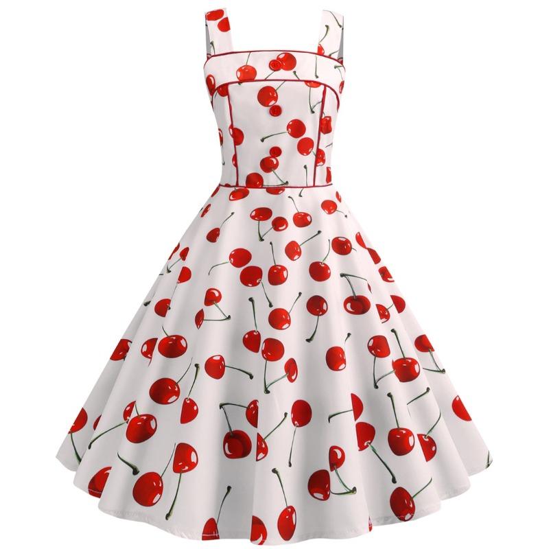 New product source Sexy strap single-breasted decorative cherry print pendulum skirt