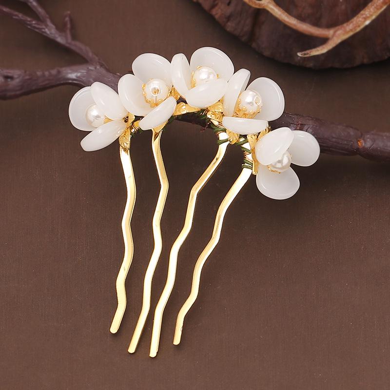 Damen Perlenblume Hanfu Haarnadel Kamm – Antiker Stil Hochsteckfrisur Accessoires