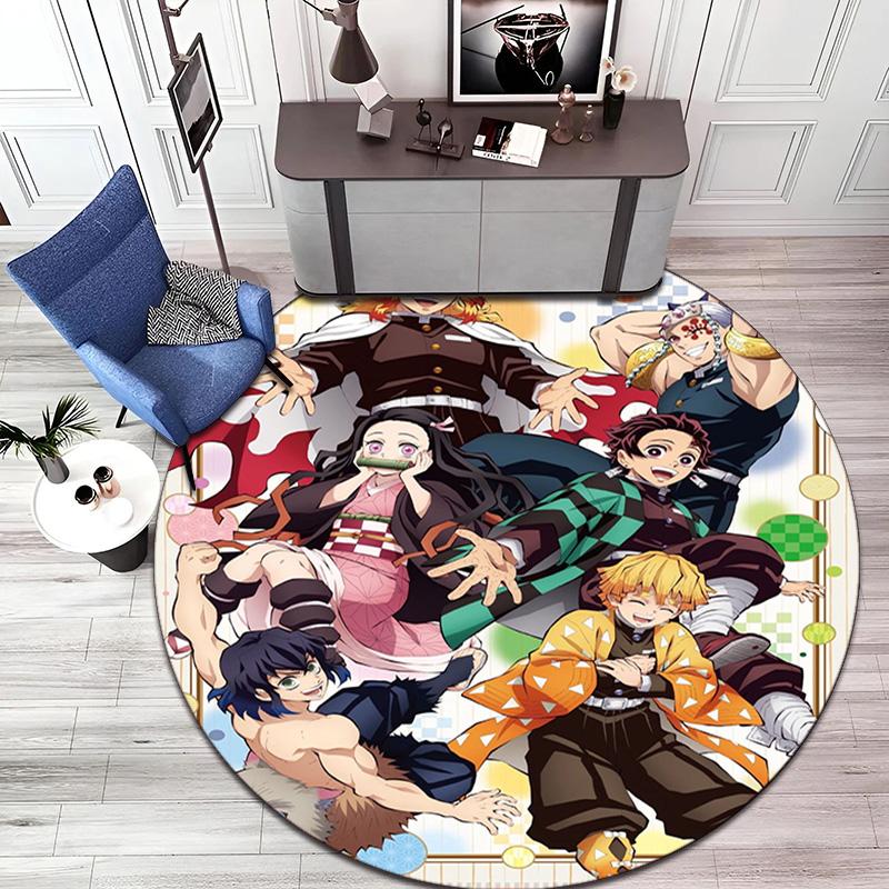 Classic Japanese-style Cartoon Demon Slayer Round Rug, Home Soft Decorative Anti-slip Yoga Mat and Chair Mat, Outdoor Floor Mat Carpet K13