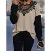 Autumn/Winter New Women's Fashion Style Casual Commuting Sexy Splicing Solid Color Long Sleeve Lace Knitted T-shirt