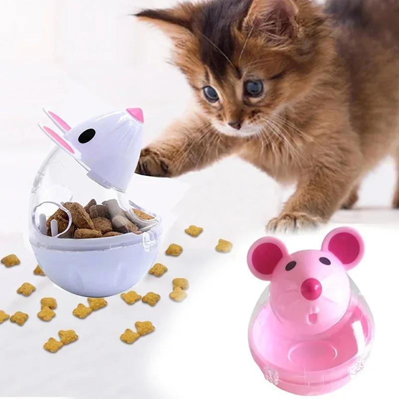 Lovely Pet Cat Toy Pink Mouse Pet Feeder Cat Toy Rolling Leakage Dispenser Bowl Fuuny Plastic Cat Food Storage Tool Pet Supplies