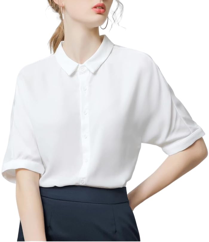 

Блузка Рубашка Короткий рукав Топы Платье Рубашка Белая Шифоновая блузка Офисная Формальная Весна Лето Рукав Дольман Воротничок Рубашка Блузка Без иконки Не свободного кроя белый