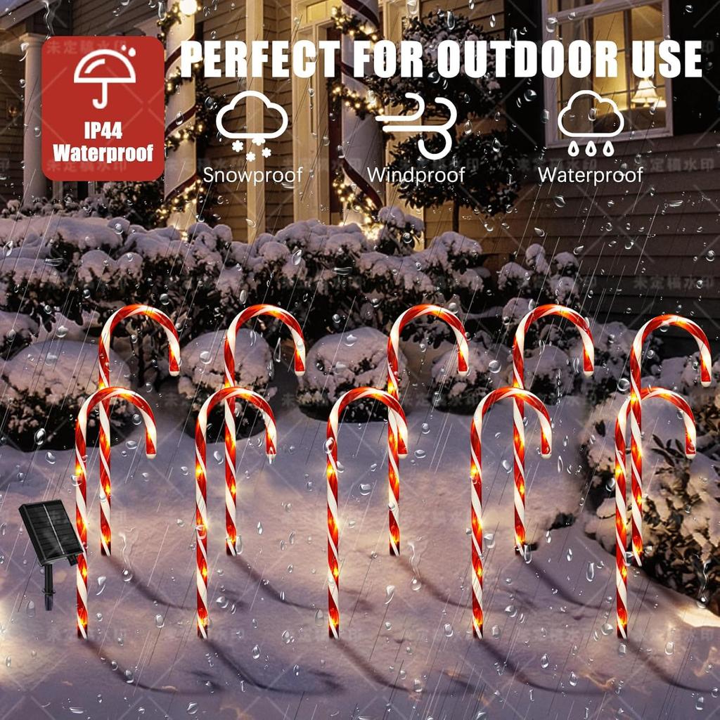 5Pcs Candy Cane Solar Lights Christmas Decorations Outdoor with 2 Lighting Modes Waterproof Garden Lights for Christmas Patio Yard Walkway