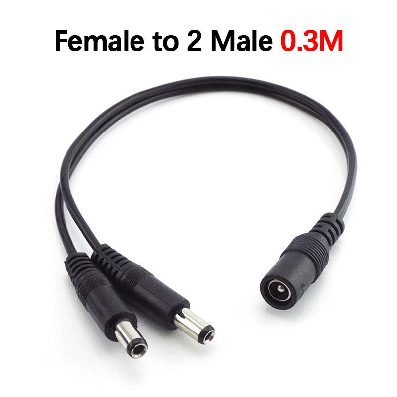 

30 см DC 1 штекер-гнездо на 2-сторонний штекер-гнездо Разветвитель разъема питания 5,5x2,1 мм кабель питания для светодиодной ленты 18/24 AWG 1F to 2Male 0.3m