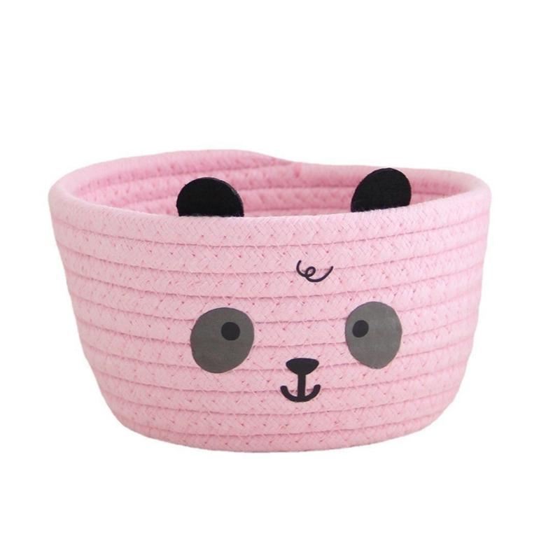 Sturdy Handwoven Cotton Rope Storage Basket with Adorable Pandas Designs Portable for Household Use Organization Items