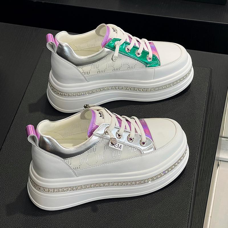 

Белые туфли из натуральной кожи для женщин, толстая подошва, одинарная сетка, дышащая внутренняя часть, увеличение роста, универсальные повседневные кроссовки 40 фиолетовый