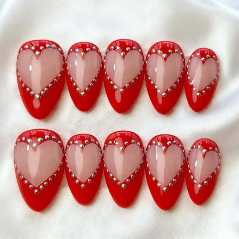 3D French Relief Nail Art Press-On Tips Sweet Cool Edgy Style Removable Acrylic Nails Women AW1004