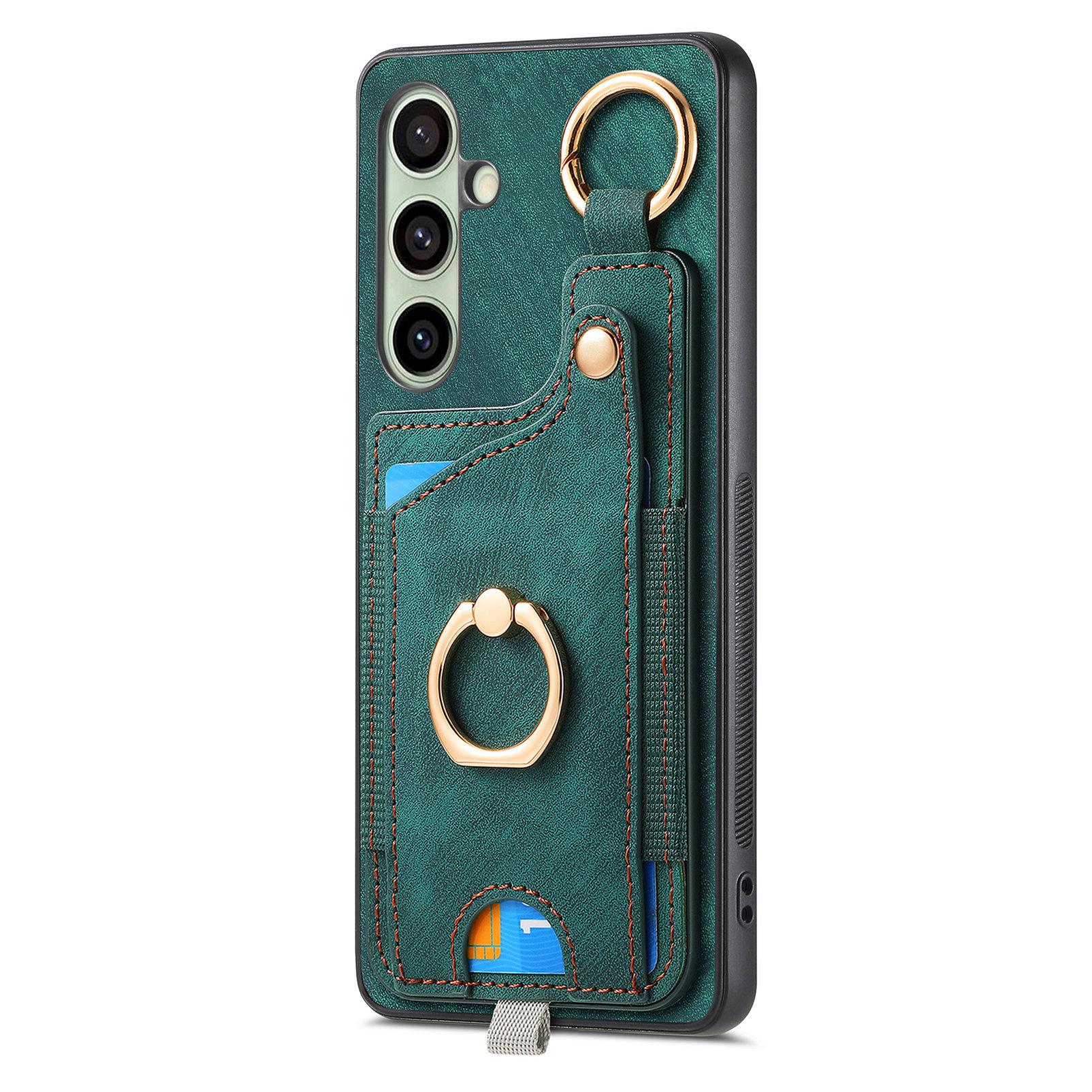 

For Samsung Galaxy A36 5G Retro Leather Phone Back Cover with Card Slots and Ring Holder Green