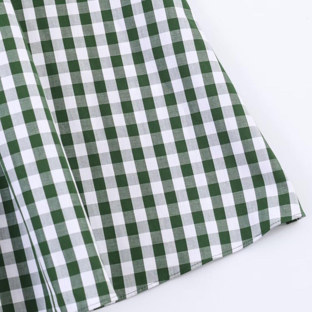 European Style Mid-Length Green Plaid Shirt Dress - Women's Spring 2026 Collection