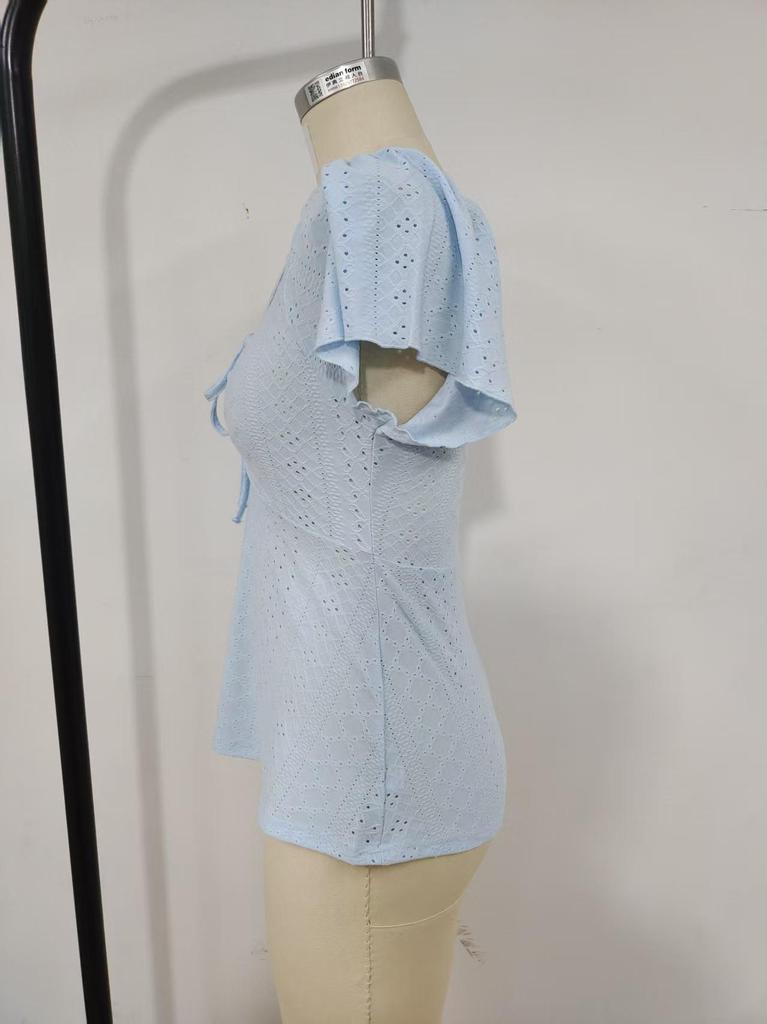 2026 Zomer Nieuw TUME Europees & Amerikaans V-hals Trekkoord Korte Mouwen Effen T-shirt voor Dames